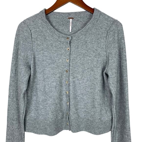 Free People Nocturnal Cardigan Sweater Grey Wool Cashmere Button Front Womens XL - Picture 2 of 9